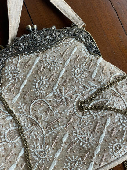 Natural Beige Shade | Vintage Ari Mukaish Sling Bags