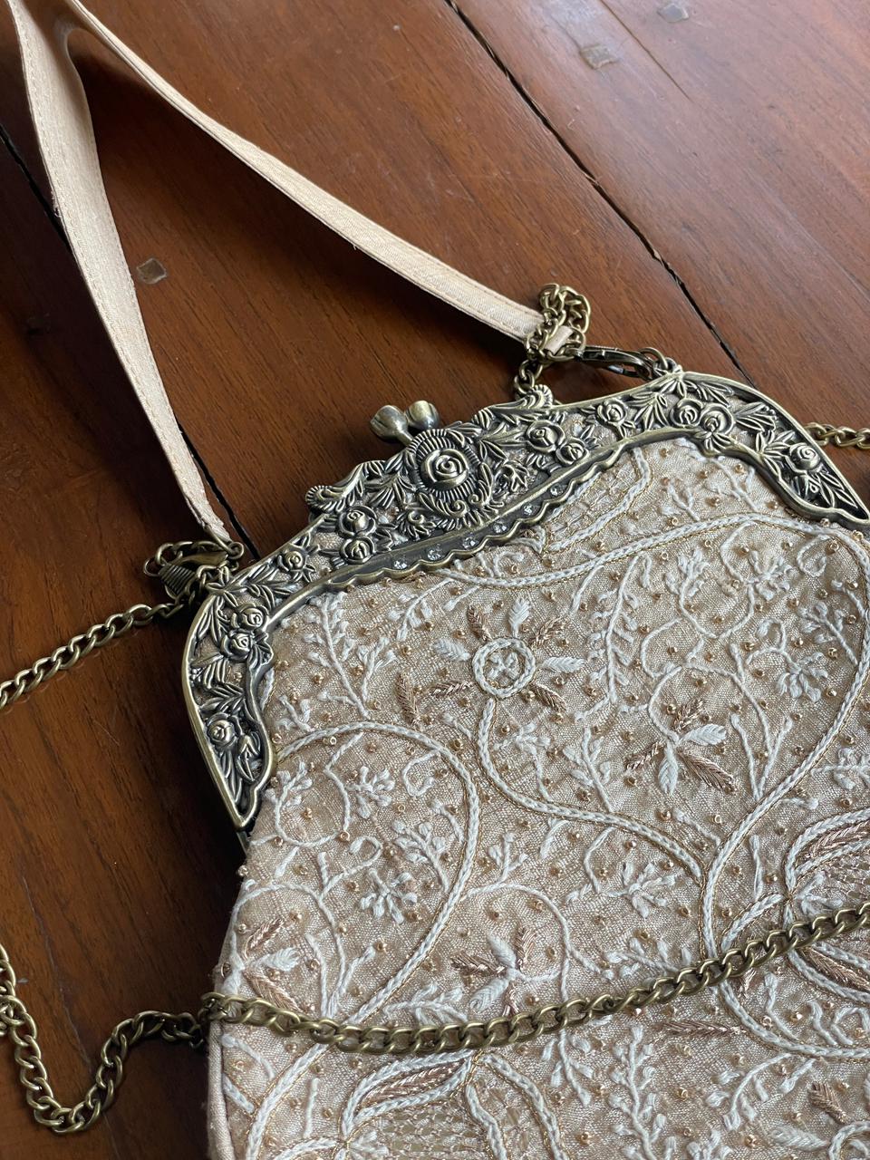 Natural Beige Shade | Vintage Ari Mukaish Sling Bags