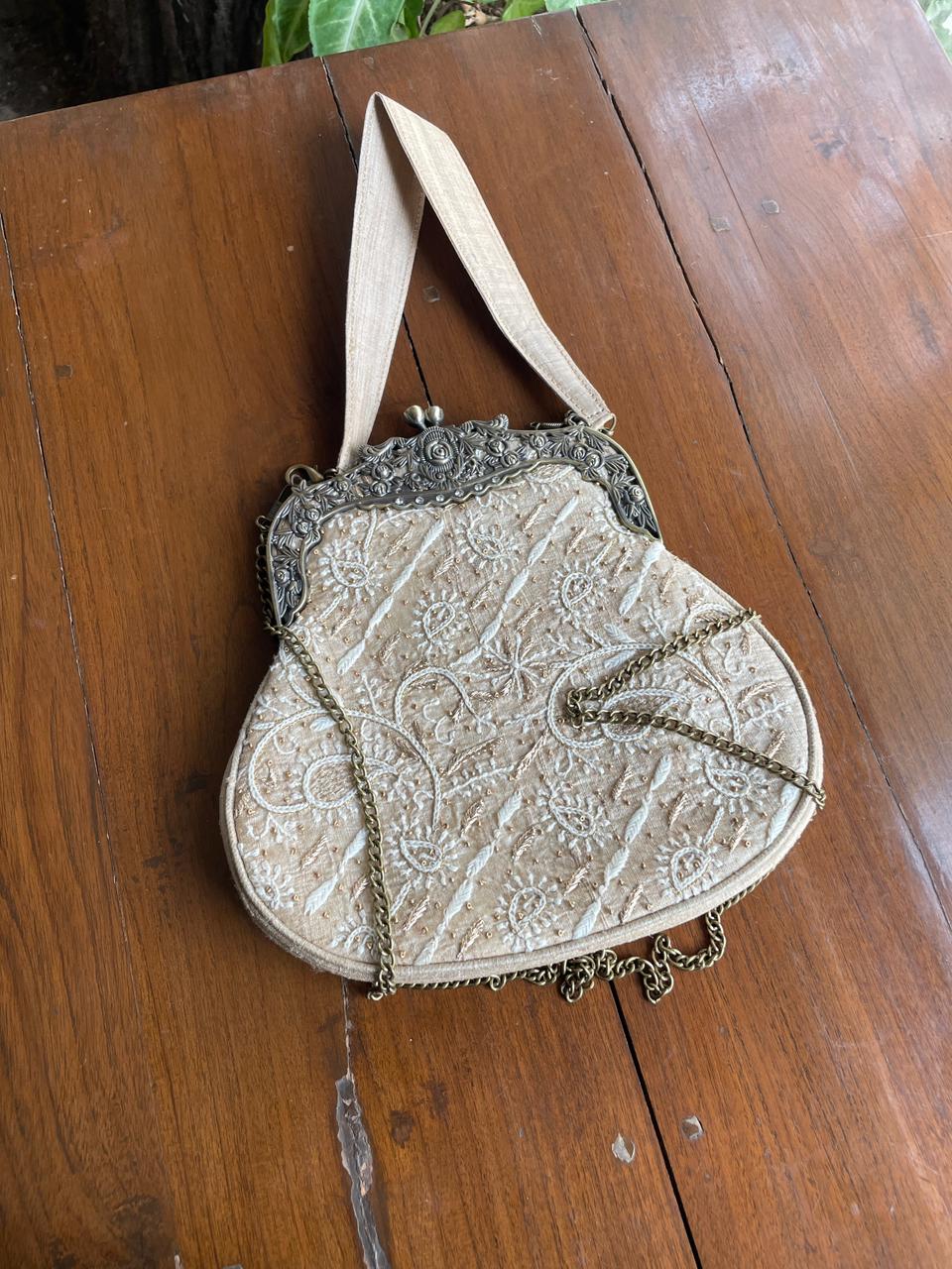 Natural Beige Shade | Vintage Ari Mukaish Sling Bags