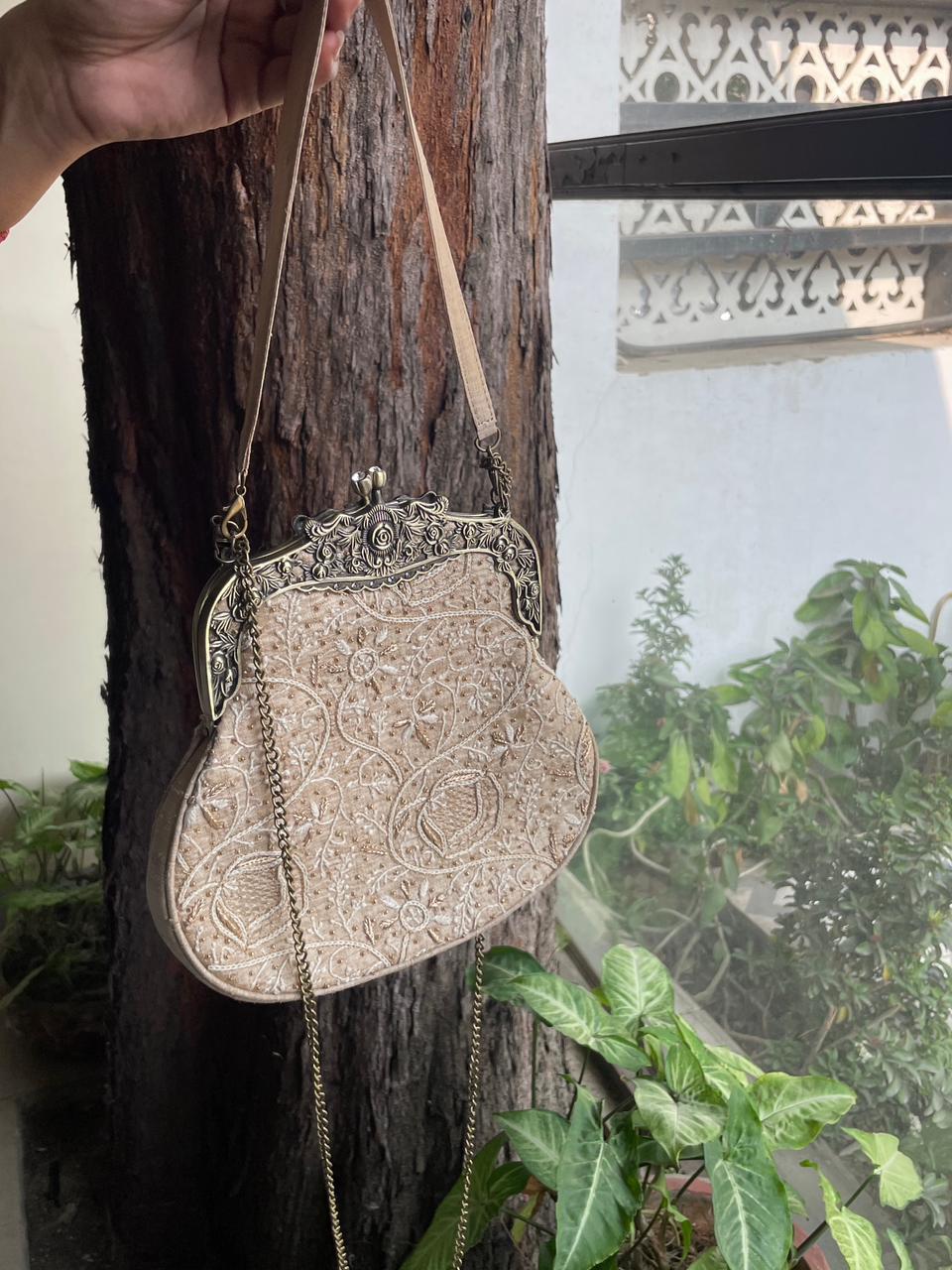 Natural Beige Shade | Vintage Ari Mukaish Sling Bags