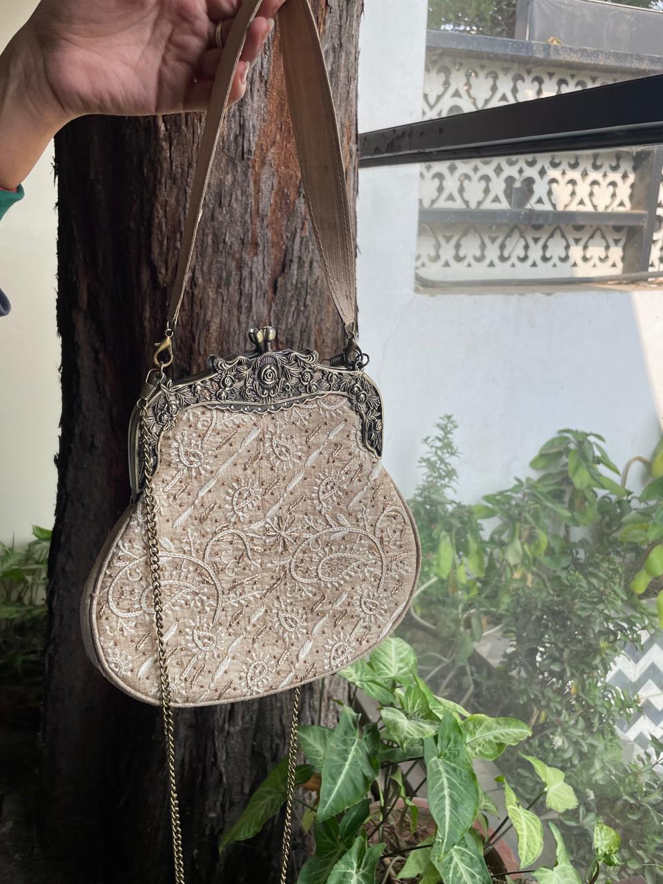 Natural Beige Shade | Vintage Ari Mukaish Sling Bags