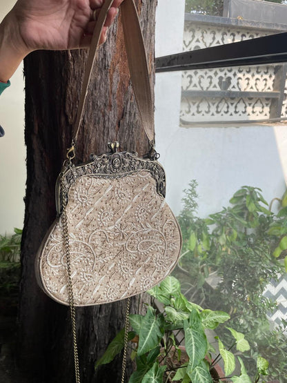 Natural Beige Shade | Vintage Ari Mukaish Sling Bags