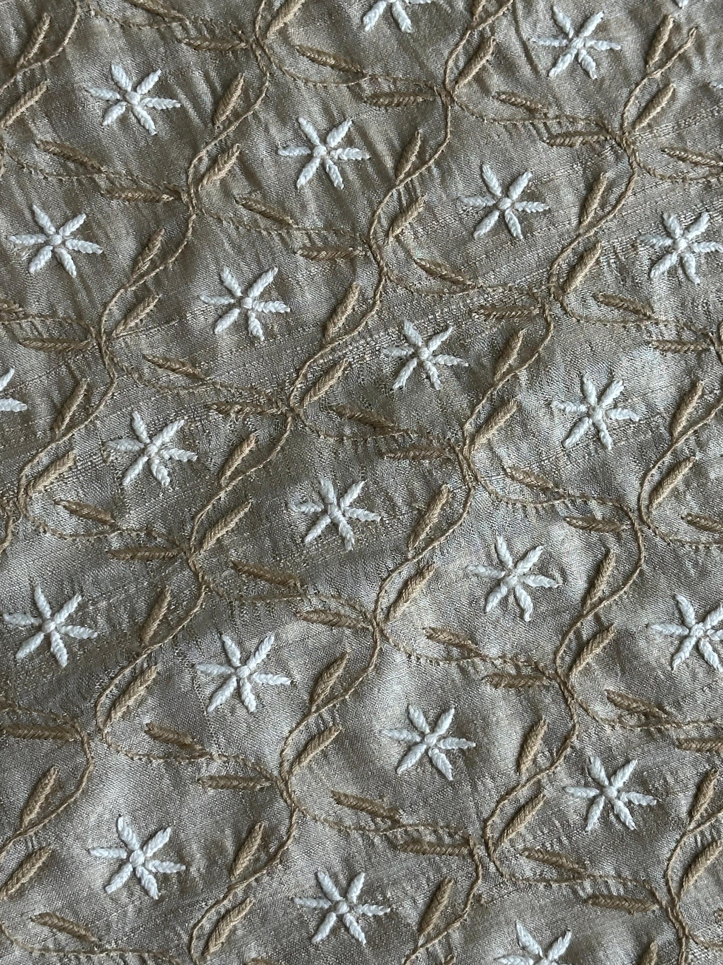 Natural Beige Tussar Silk All Over Front Chikankari Men’s Kurta Fabric