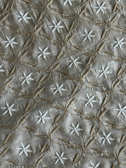 Natural Beige Tussar Silk All Over Front Chikankari Men’s Kurta Fabric