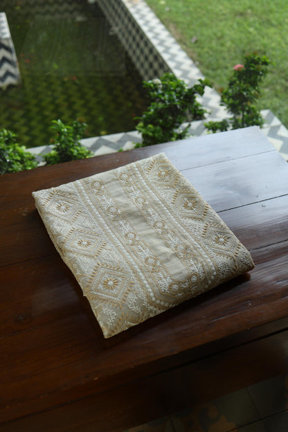 Natural Beige Tussar Silk All Over Front Chikankari Men’s Kurta Fabric