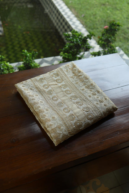 Natural Beige Tussar Silk All Over Front Chikankari Men’s Kurta Fabric