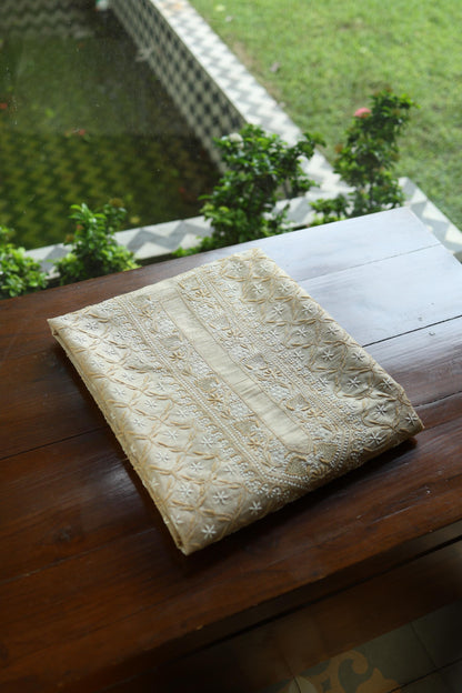 Natural Beige Tussar Silk All Over Front Chikankari Men’s Kurta Fabric