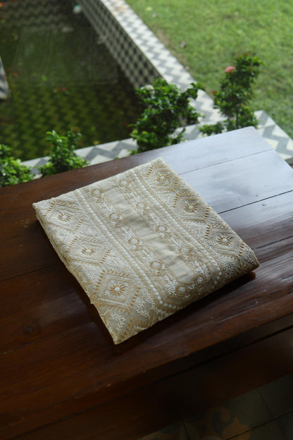 Natural Beige Tussar Silk All Over Front Chikankari Men’s Kurta Fabric