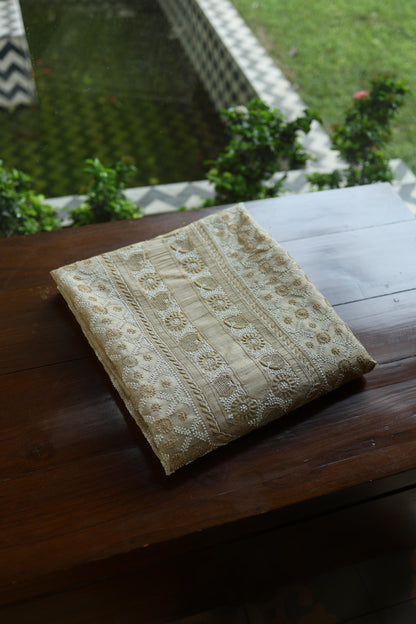 Natural Beige Tussar Silk All Over Front Chikankari Men’s Kurta Fabric
