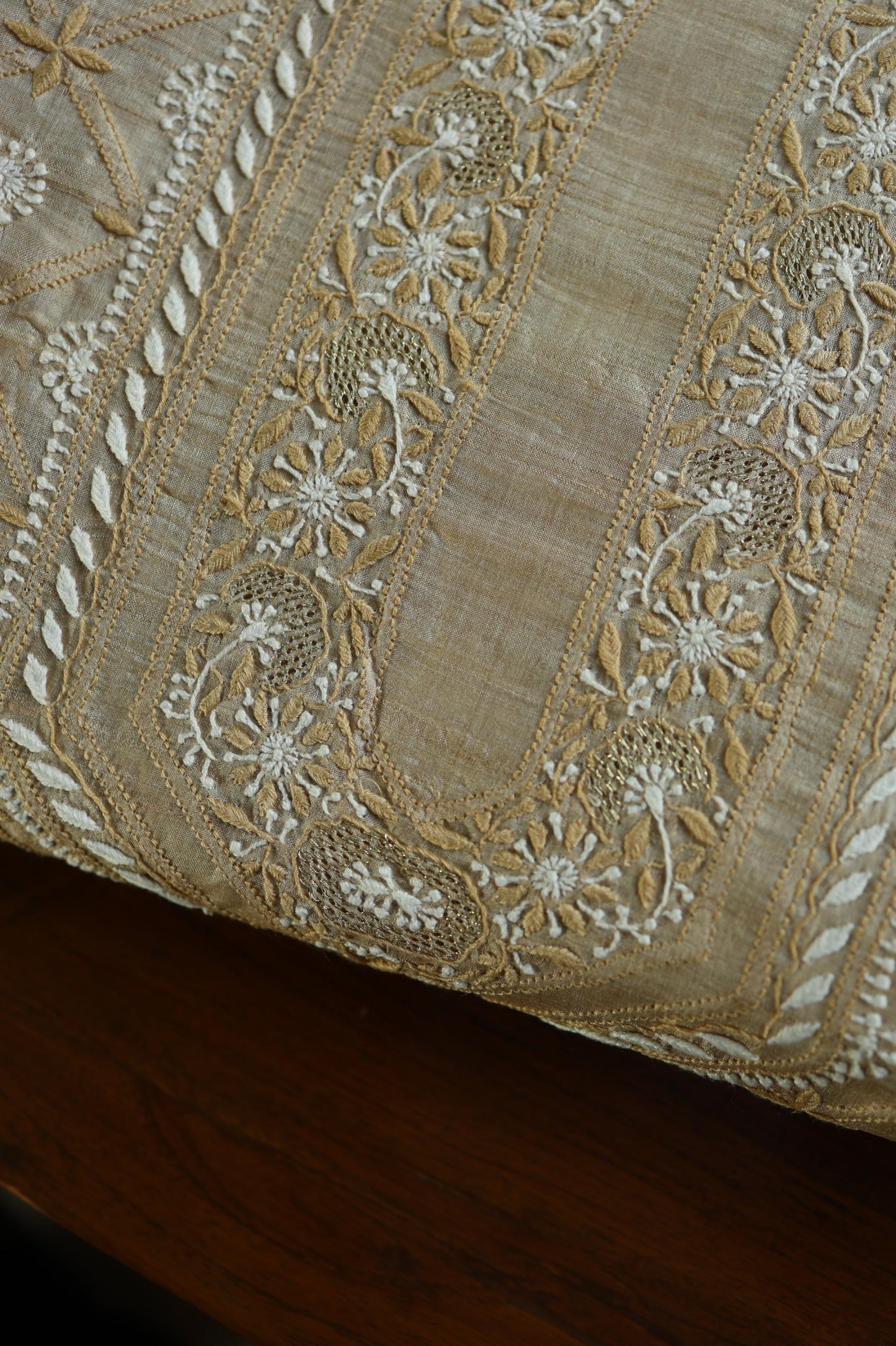 Natural Beige Tussar Silk All Over Front Chikankari Men’s Kurta Fabric