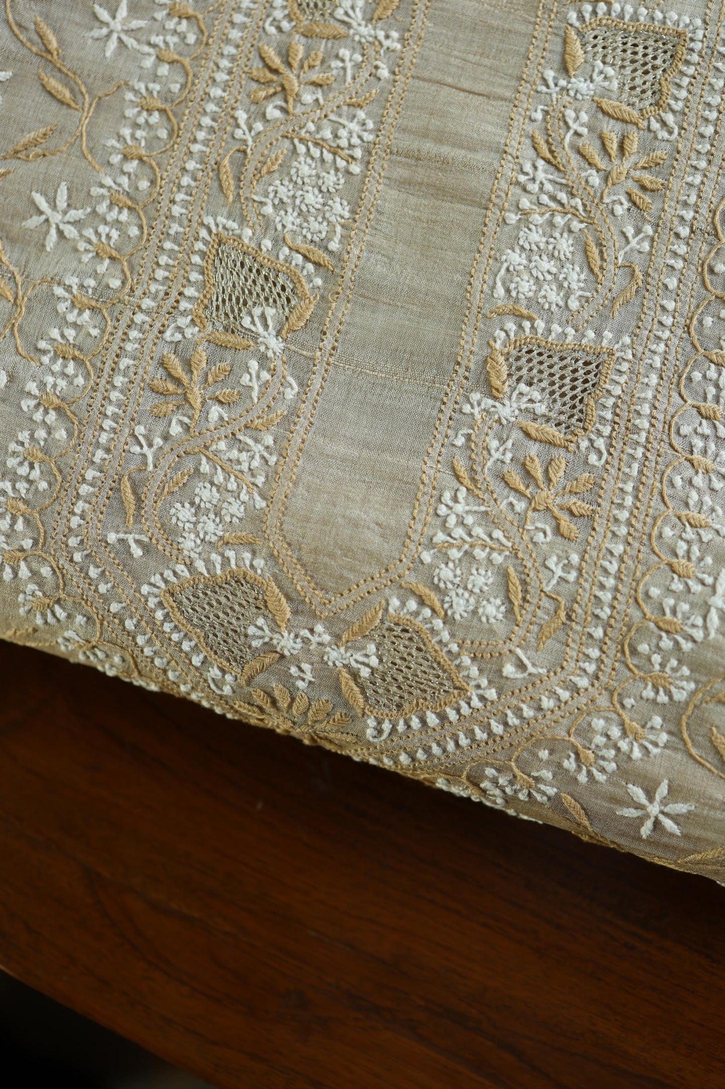 Natural Beige Tussar Silk All Over Front Chikankari Men’s Kurta Fabric