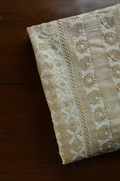 Natural Beige Tussar Silk All Over Front Chikankari Men’s Kurta Fabric