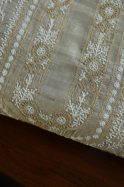 Natural Beige Tussar Silk All Over Front Chikankari Men’s Kurta Fabric