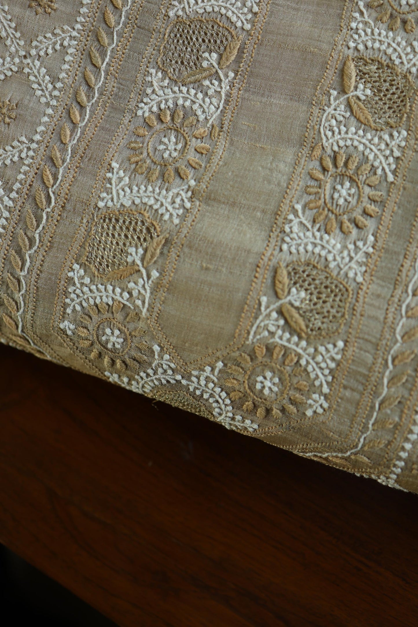 Natural Beige Tussar Silk All Over Front Chikankari Men’s Kurta Fabric