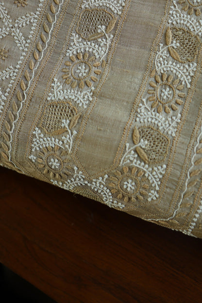 Natural Beige Tussar Silk All Over Front Chikankari Men’s Kurta Fabric