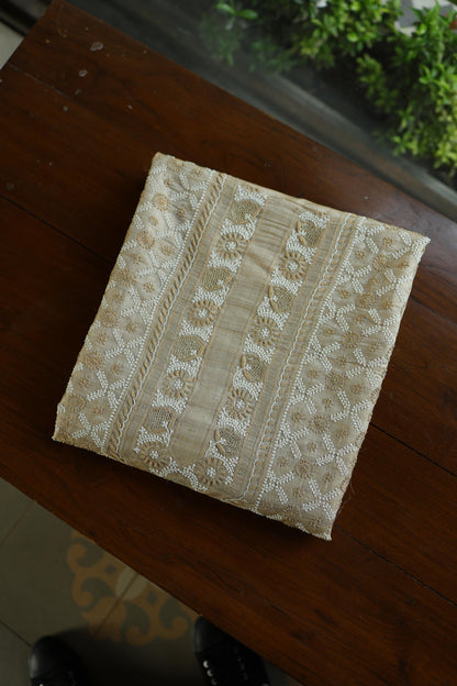 Natural Beige Tussar Silk All Over Front Chikankari Men’s Kurta Fabric