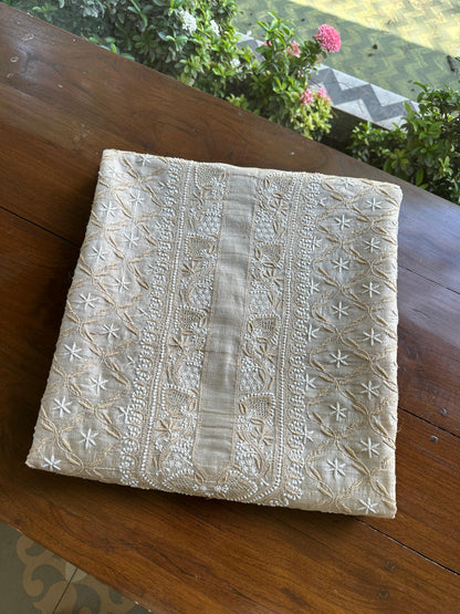 Natural Beige Tussar Silk All Over Front Chikankari Men’s Kurta Fabric