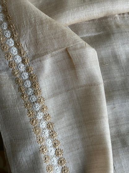 Natural Beige Tussar Silk Chikankari Men’s Kurta Fabric