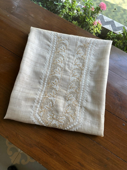 Natural Beige Tussar Silk Chikankari Men’s Kurta Fabric