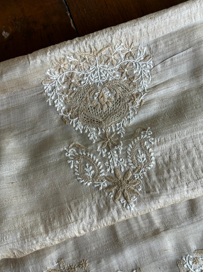 Natural Beige Tussar Silk Chikankari Men’s Kurta Fabric