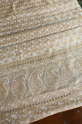 Natural Colour Tussar Silk Mukaish Kamdani Unstitched Kurta Dupatta