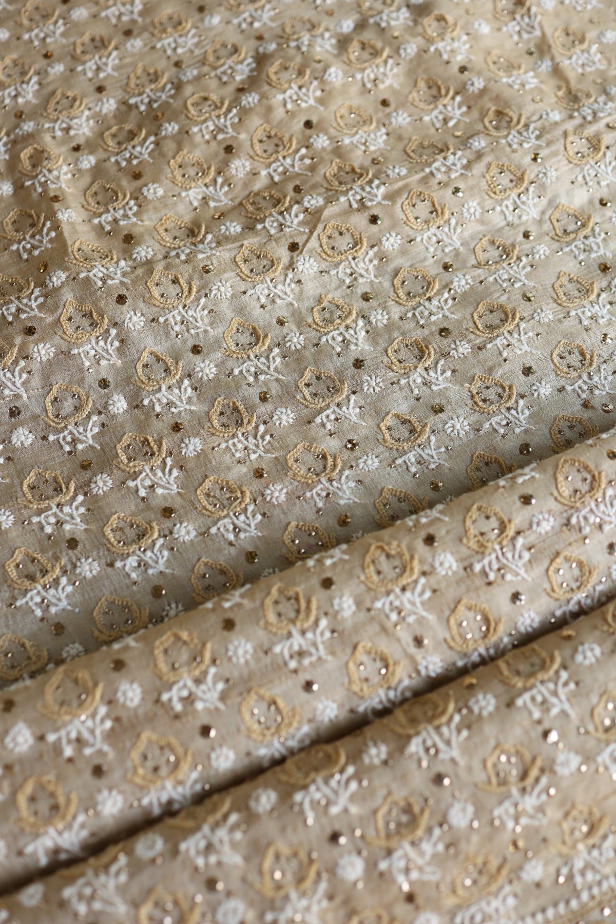 Natural Colour Tussar Silk Mukaish Kamdani Unstitched Kurta Dupatta