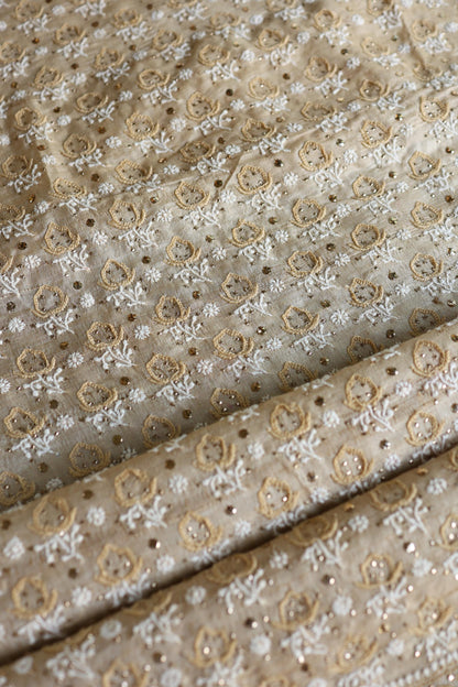 Natural Colour Tussar Silk Mukaish Kamdani Unstitched Kurta Dupatta