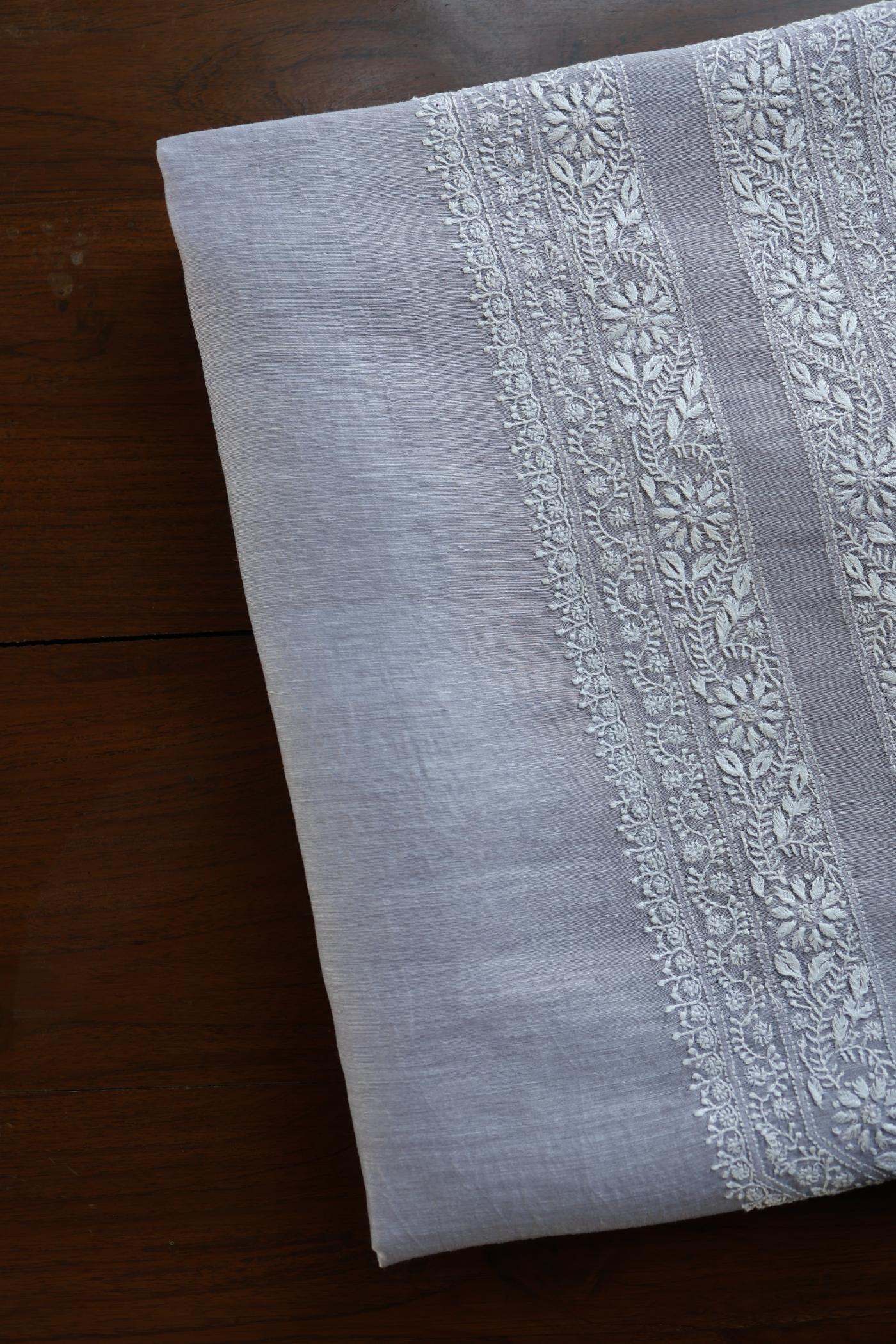 Natural Grey Linen Chikankari Unstitched Men's Kurtas Fabric