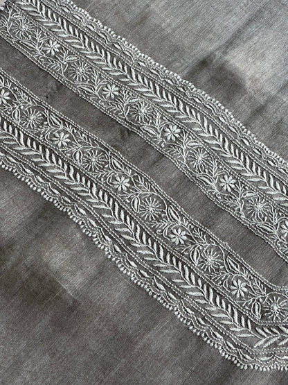 Natural Grey Linen Chikankari Unstitched Men's Kurtas Fabric