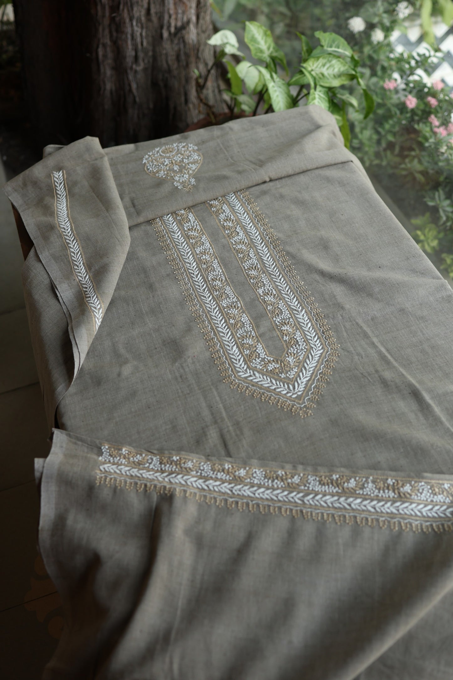 Natural Grey Malkha Handspun Khadi Kurtas Unisex Fabric