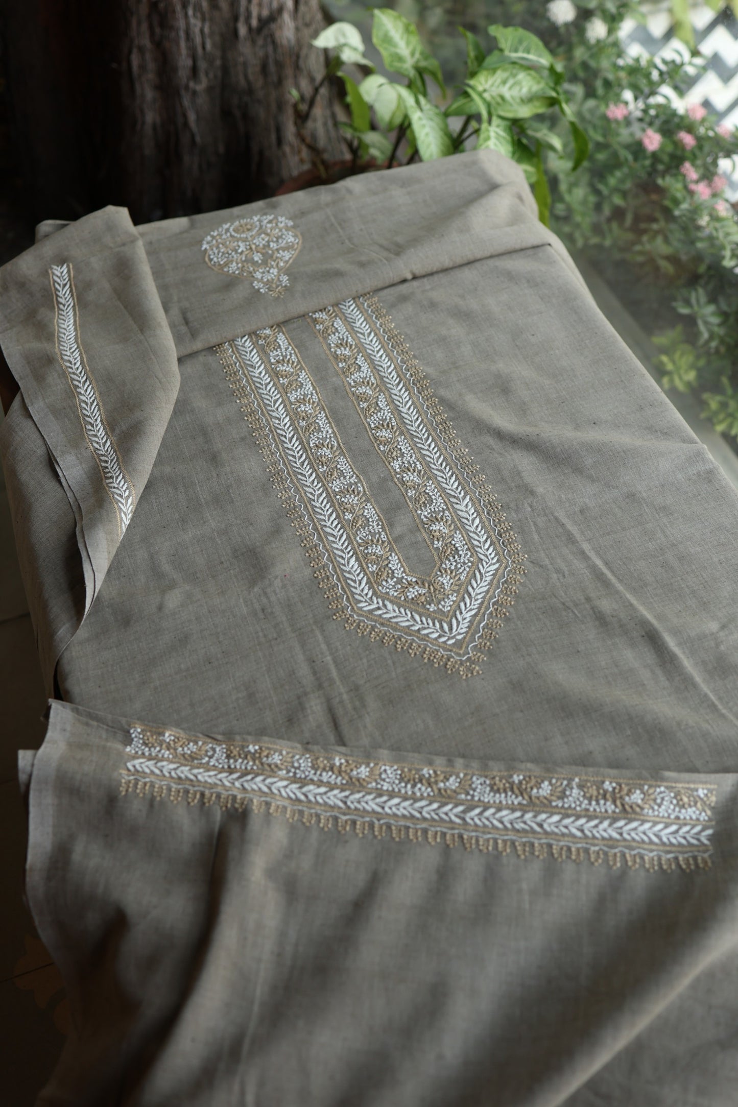 Natural Grey Malkha Handspun Khadi Kurtas Unisex Fabric