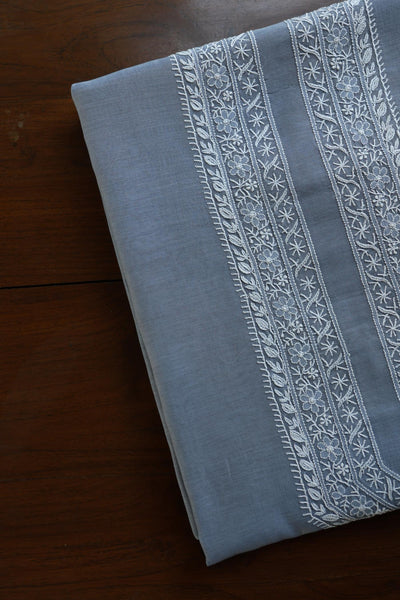 Natural Grey Mulmul Chikankari Unstitched Men's Kurtas Fabric