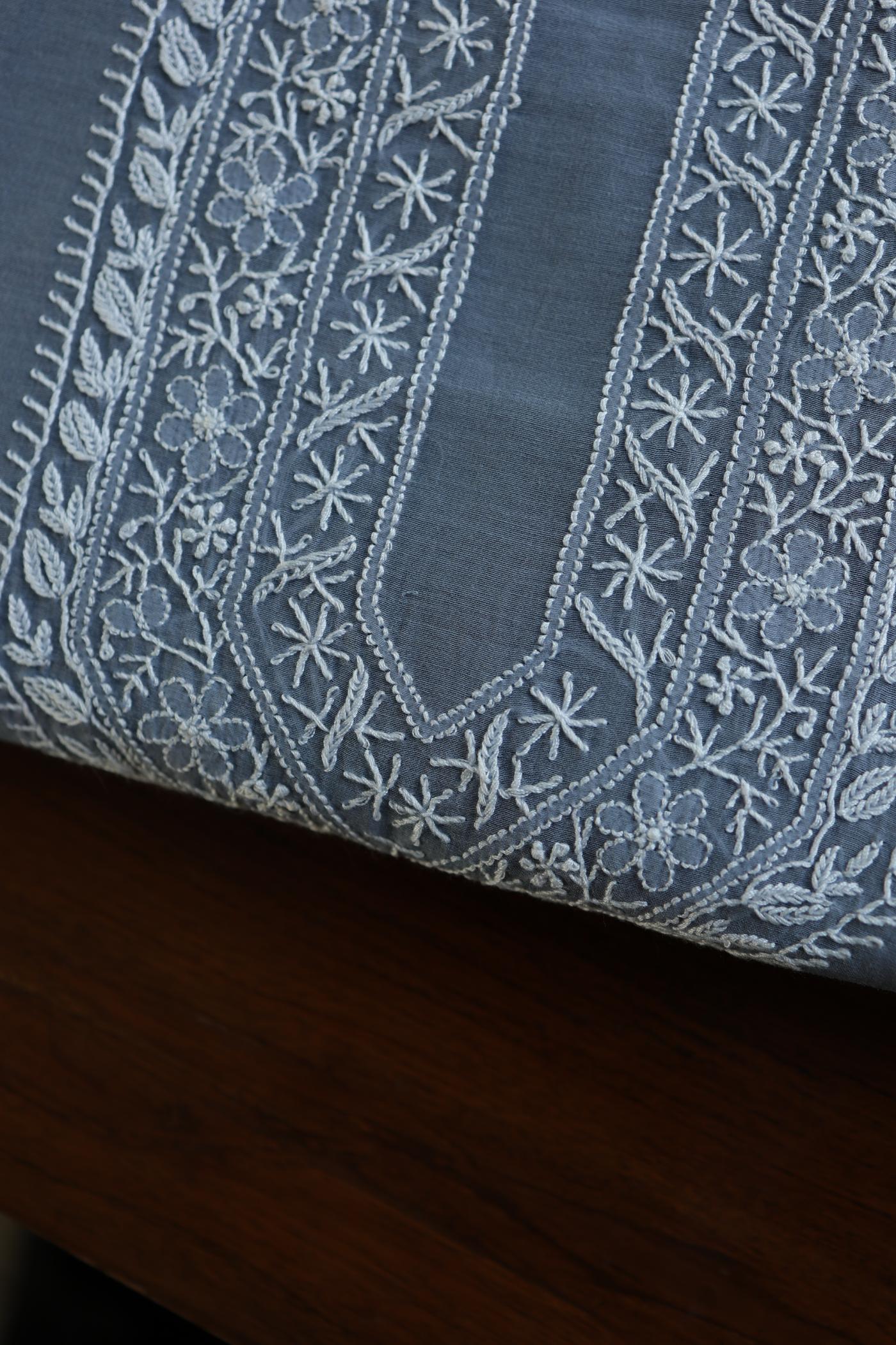 Natural Grey Mulmul Chikankari Unstitched Men's Kurtas Fabric
