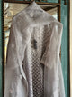 Natural Grey Ombre Shade Noor Organza Chikankari Anarkali With Dupatta