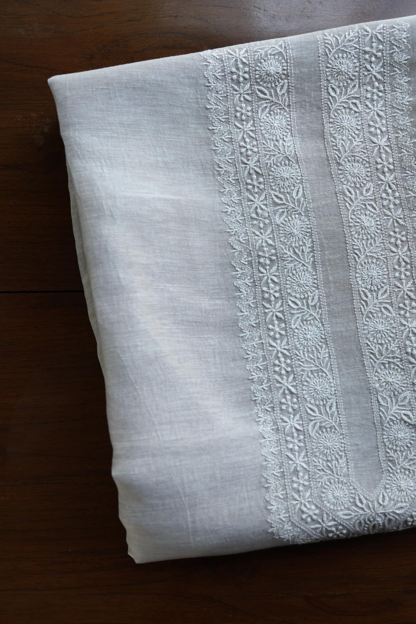 Natural Grey Shade Linen Chikankari Unstitched Men's Kurtas Fabric