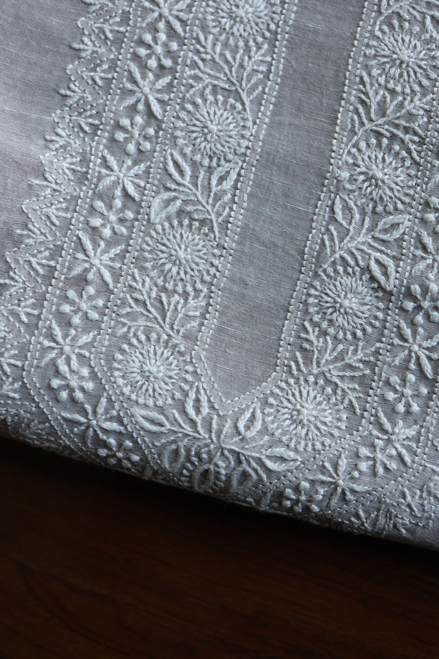 Natural Grey Shade Linen Chikankari Unstitched Men's Kurtas Fabric