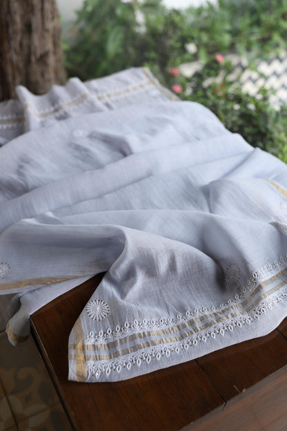 Natural Grey Shade Mal Cotton Fine Chikankari Unstitched Fabric