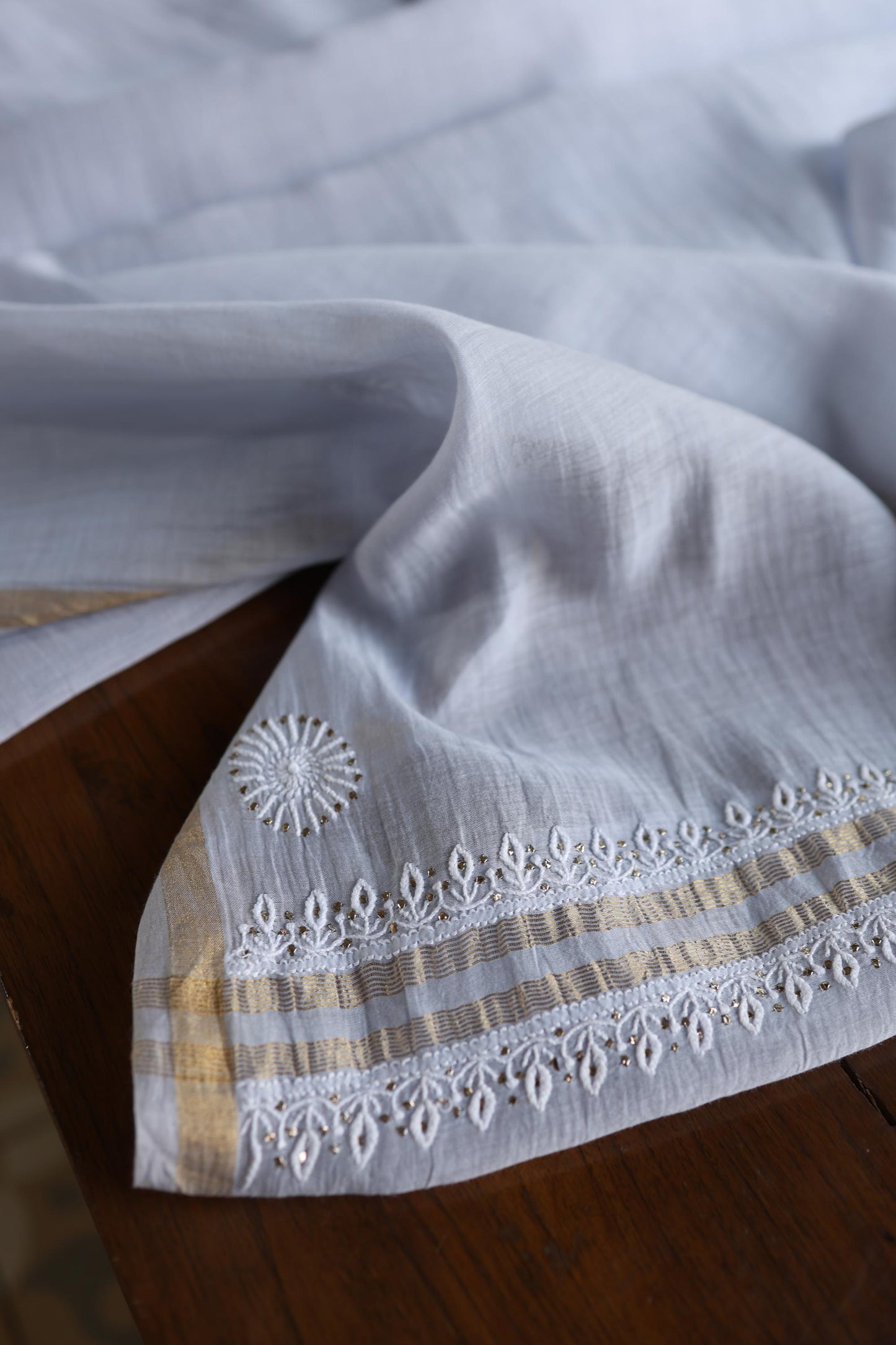 Natural Grey Shade Mal Cotton Fine Chikankari Unstitched Fabric