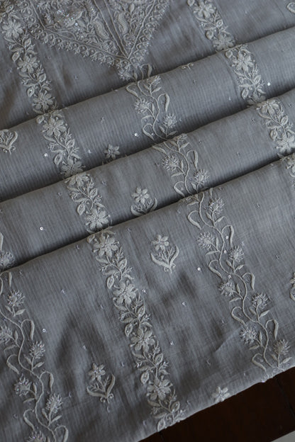 Natural Grey Shade  Maheshwari Pearl Work Chikankari Fabrics