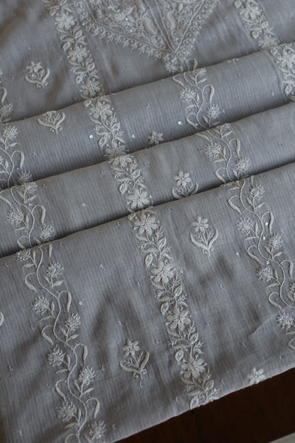 Natural Grey Shade  Maheshwari Pearl Work Chikankari Fabrics