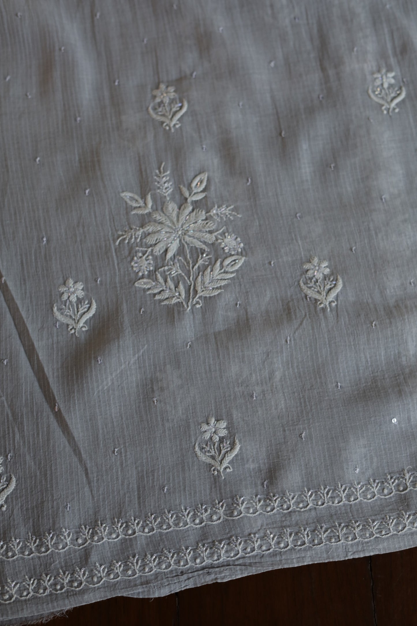Natural Grey Shade  Maheshwari Pearl Work Chikankari Fabrics