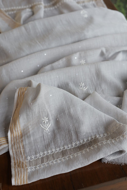 Natural Grey Shade  Maheshwari Pearl Work Chikankari Fabrics