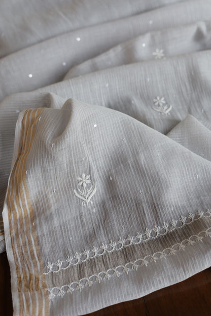 Natural Grey Shade  Maheshwari Pearl Work Chikankari Fabrics