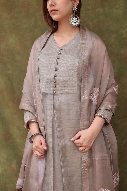 Natural Grey Tissue Silk Dagla Kurta Set