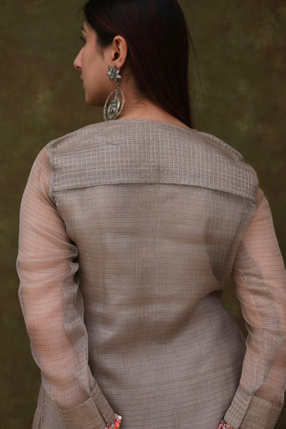 Natural Grey Tissue Silk Dagla Kurta Set