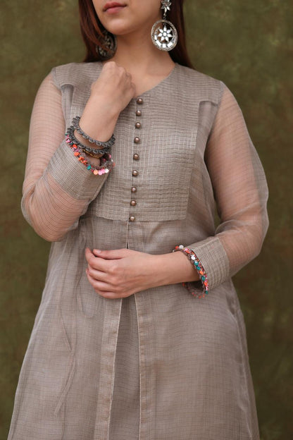 Natural Grey Tissue Silk Dagla Kurta Set