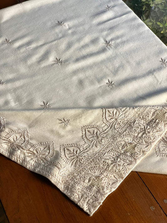 Natural Off White Shade Saman Pashmina Resham Thread Fine Chikankari Shawl