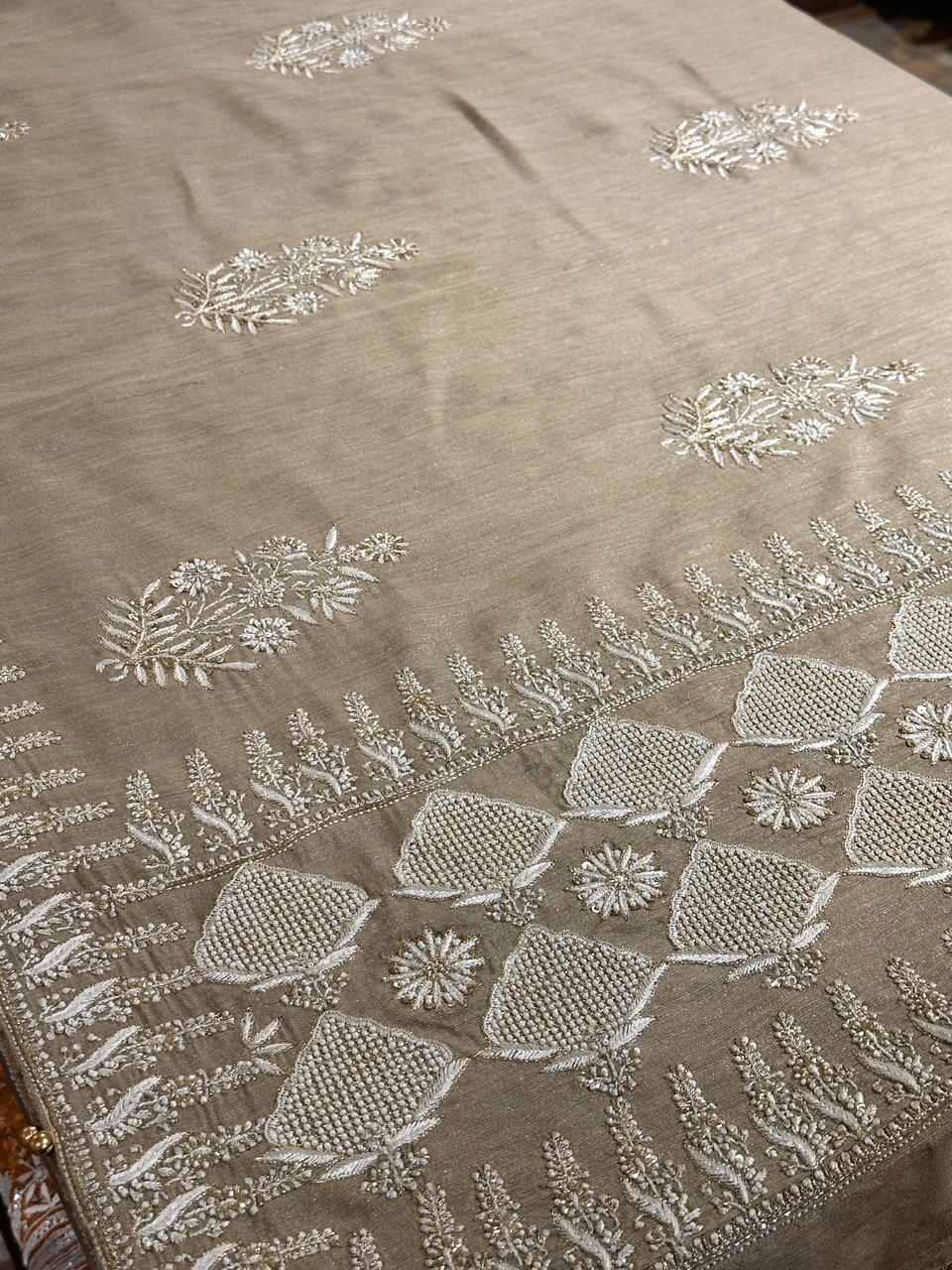 Natural Shade Fine Chikankari Ari Tissue Silk Dupatta