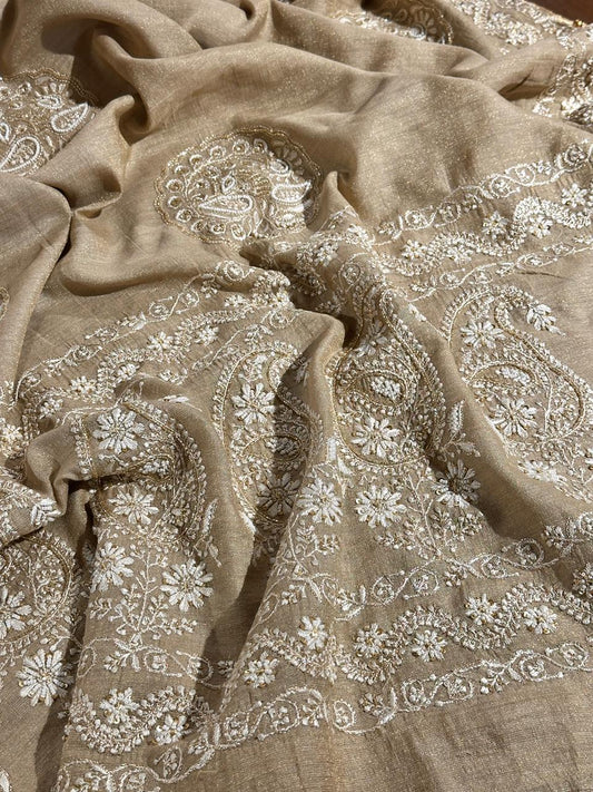 Natural Shade Fine Chikankari Ari Tissue Silk Dupatta