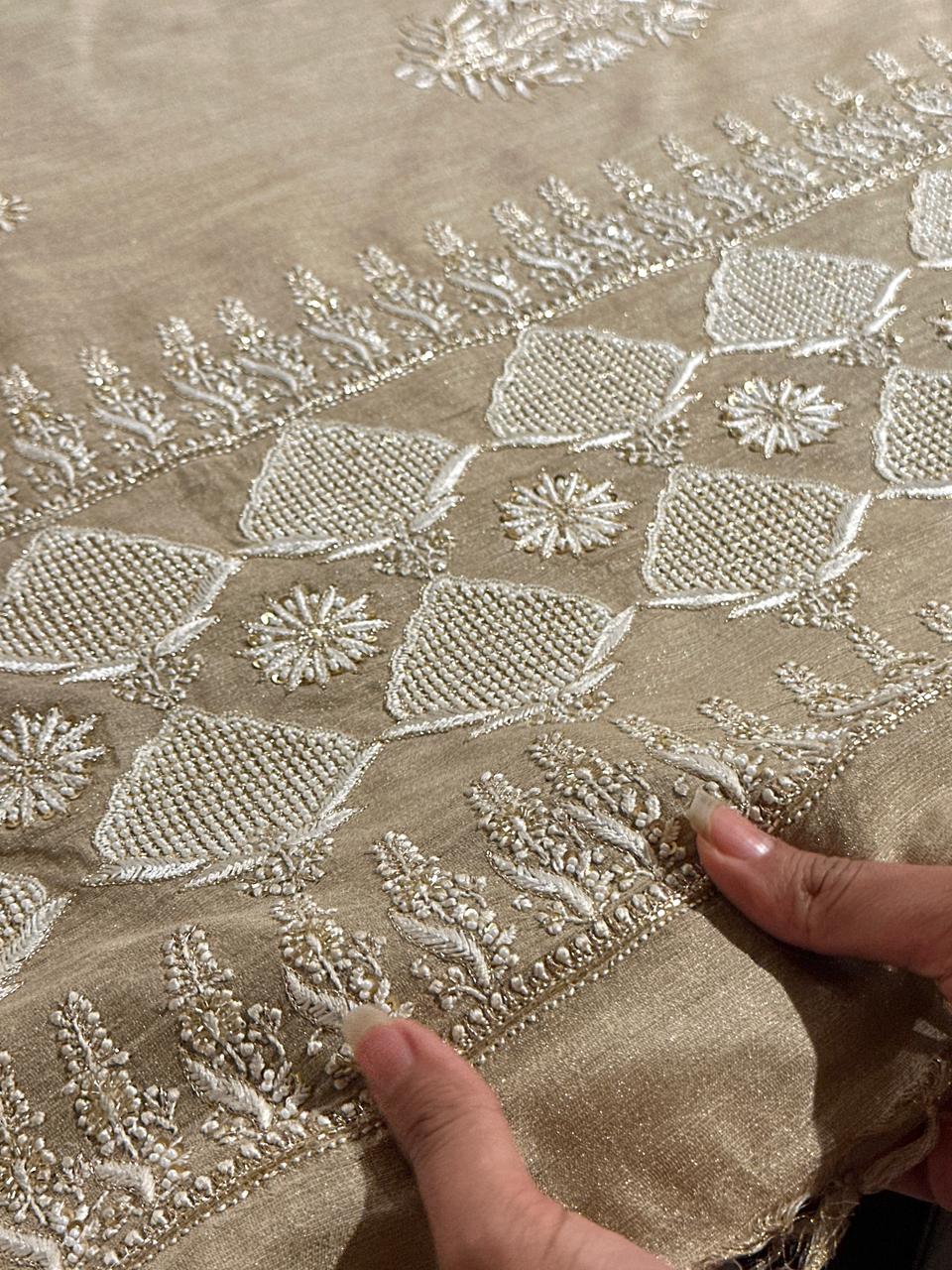 Natural Shade Fine Chikankari Ari Tissue Silk Dupatta